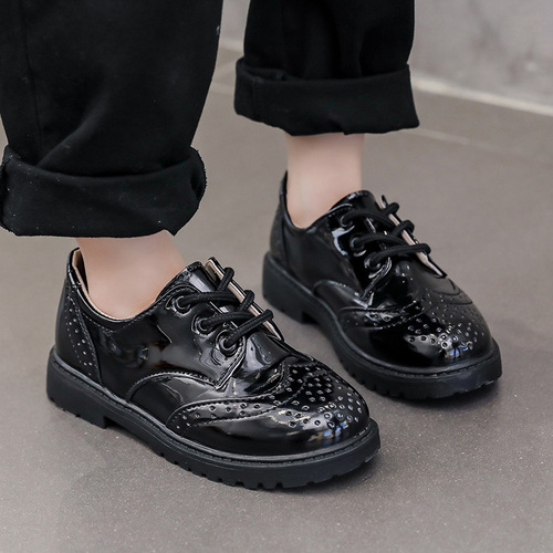 Boys' black soft-soled spring and autumn school choir performance shoes for children's performances