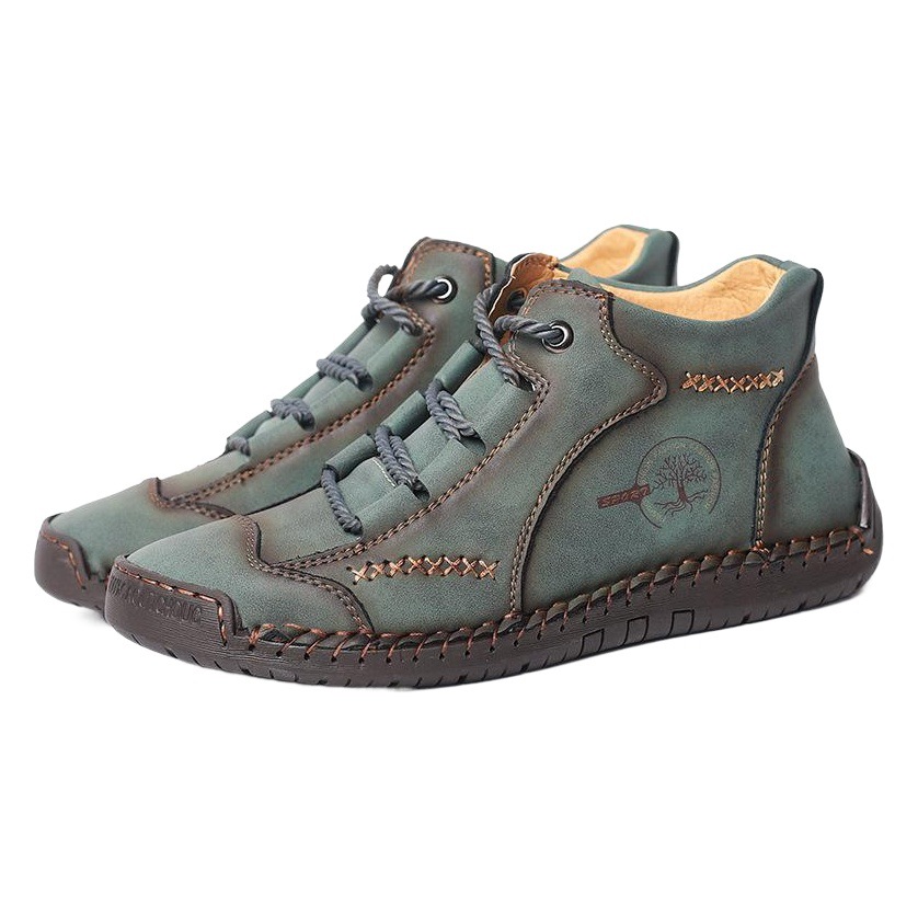 Comercio exterior cosido a mano botas de hombre de moda con cordones más tamaño botas de cuero En stock de los nuevos hombres transfronterizos mid-Top Martin botas