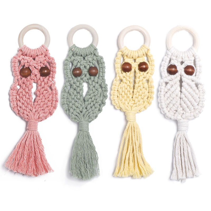 Colgante de cuerda de algodón tejido a mano colgante de búho macarón adornos creativos para el hogar colgante de cuerda de algodón tejido
