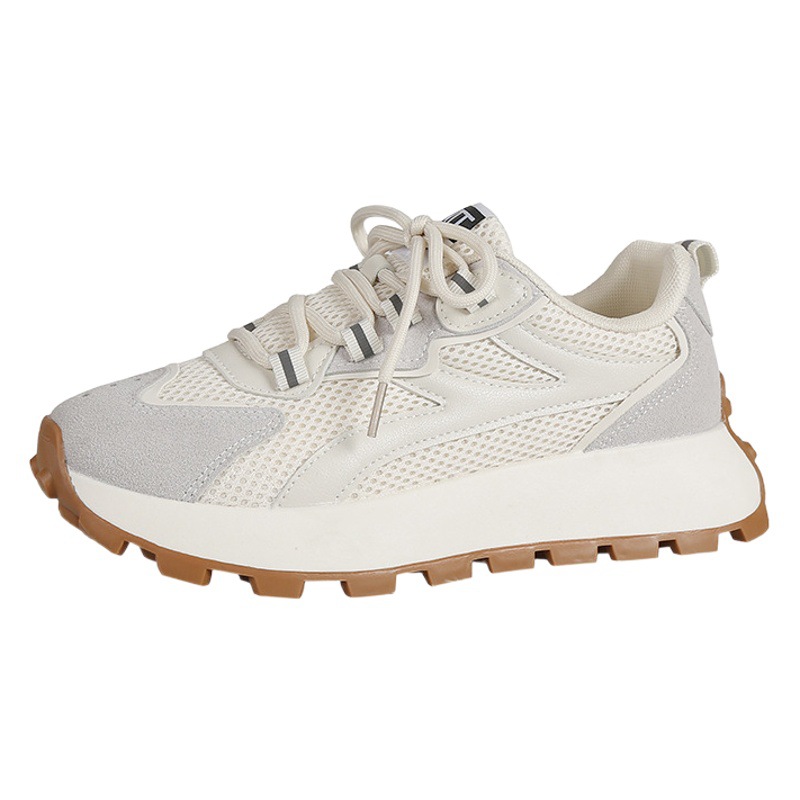 Primavera y verano malla zapatos de argán de las mujeres deportes casual ins estilo coreano versátil 2023 fondo grueso aumento papá corriendo zapatos moda