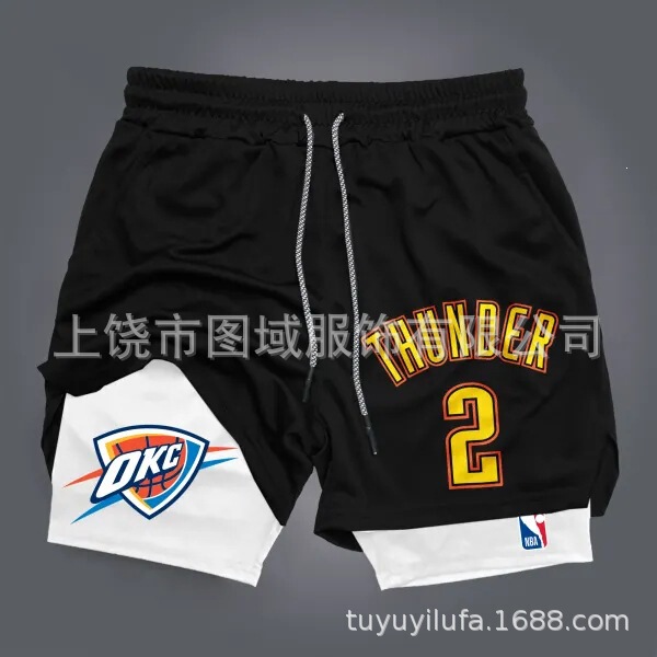 NBA series summer printed double-layer two-in-one men's basketball running casual home workout shorts wholesale for export
