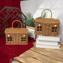 ins手工藤编礼盒小房子藤编篮野餐收纳篮婚礼伴娘手提伴手礼盒