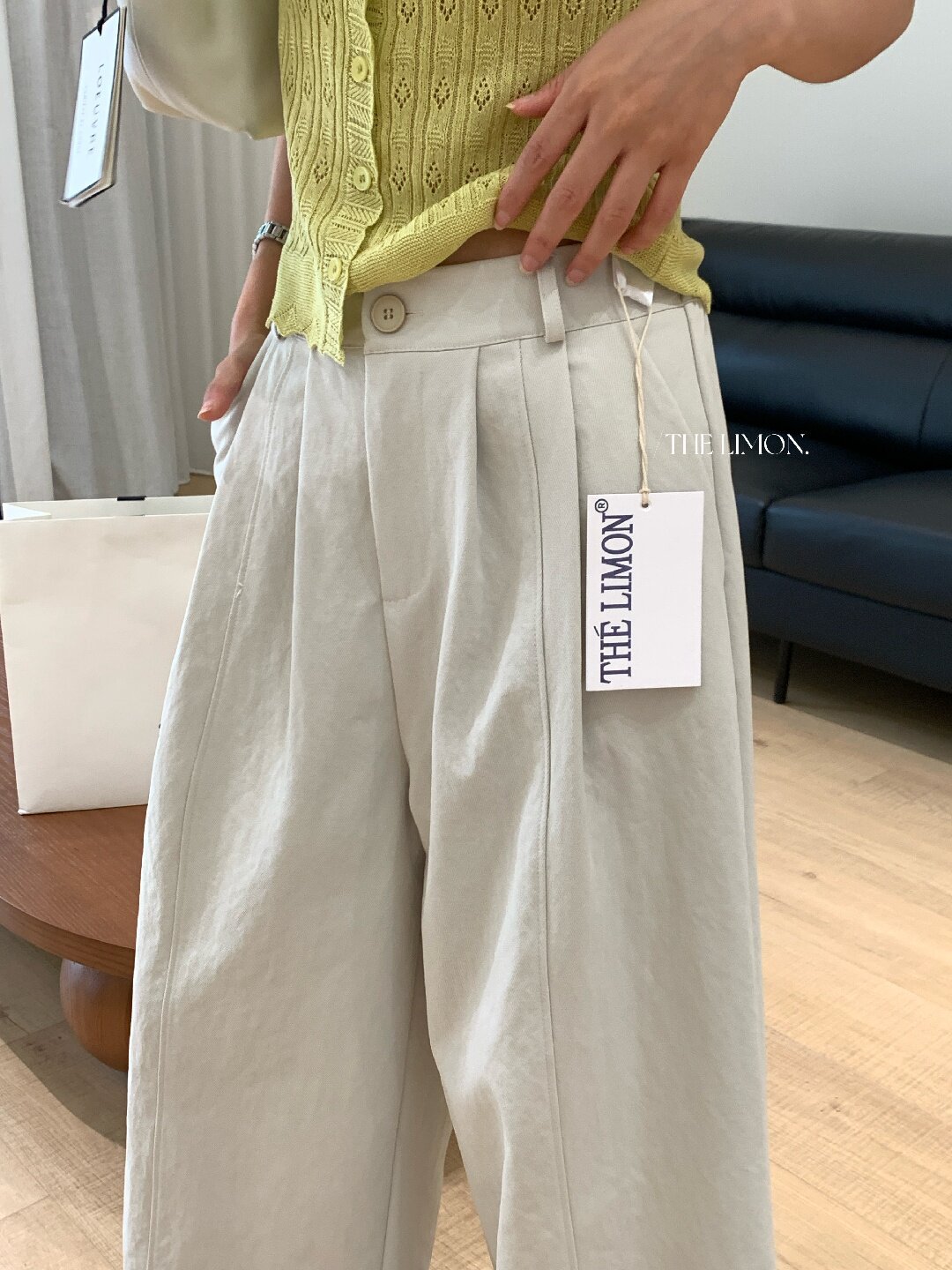 Quần culottes nữ ống rộng cạp cao dáng suông phong cách tối giản — màu đen, Xám cacbon, Xám bạc, màu trắng chi tiết 31