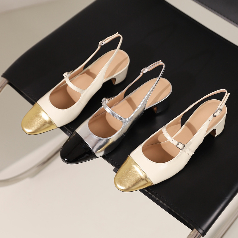 Toe Sandals Women's Summer New All-match French Style Thick Heel Single-layer Shoes with Skirt Fairy Style Mary Jane Women's Shoes Dongguan