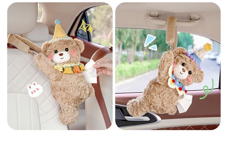 Car Supplies, Car Tissue Box, Cute Little Teddy Bear, Ladies' Car-Specific Tissue Box, Hanging Bag, Car Interior Decoration Items