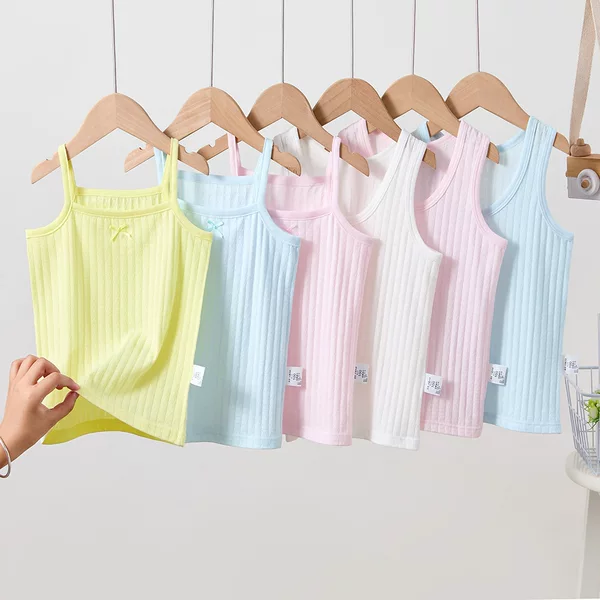 Japanese Style Pure Cotton Camisole Boys and Girls Thin Bottoming Shirt with Breathable Bottoming Boneless 2-Pack