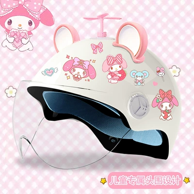 Motosiklet kaskı (dəbilqə) summer sun protection cute half - bright-white-high-definition-random-windmill-big-pink-ear-white-3c-certified-model-meimei-tz