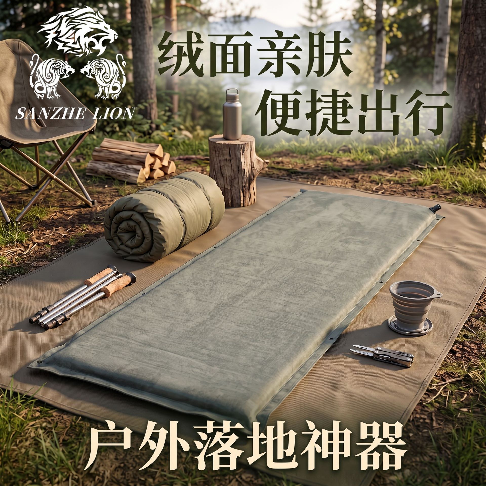 Camping inflatable mattress, ground sleeping pad, tent supplies, outdoor foam self-inflating pad, mountain camping tent sleeping pad