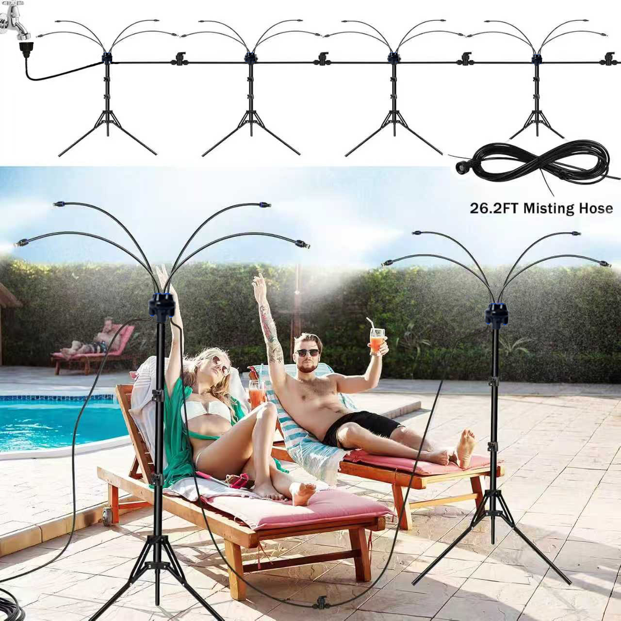 Sistema a bassa pressione fisso, irrigatore regolabile per esterni, ideale per rinfrescare cortili e per irrigare fiori con getto universale._voghion.com