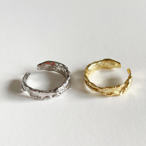 Korean version of Dongdaemun ins irregular wrinkle texture S925 sterling silver ring women's silver ring factory direct sale