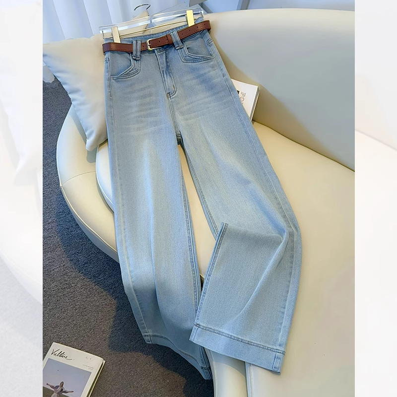 テンセル夏薄型ハイウエストストレートワイドレッグジーンズレディース9点ストレートレッグパンツレディースルーズ新スタイル3301|undefined
