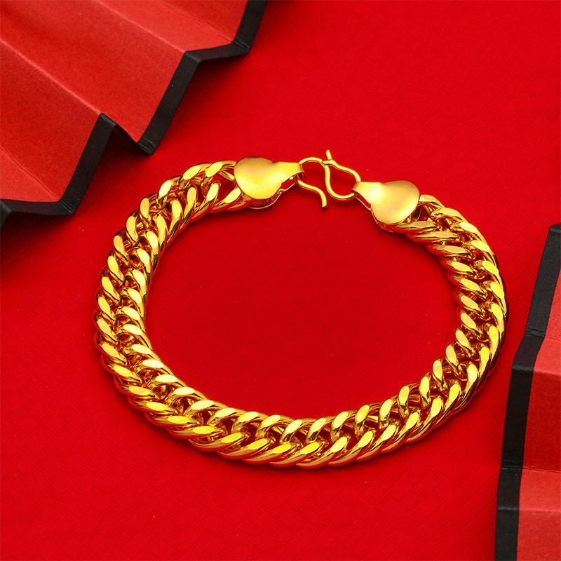 Imitation 24k Gold Double Buckle Boss Bracelet Men's and Women's Vintage Sand Gold Jewelry Cross-border Explosive Accessories Imitation 24k Gold Double Buckle Boss Bracelet Men's and Women's Vintage Sand Gold Jewelry Cross-border Explosive Accessories