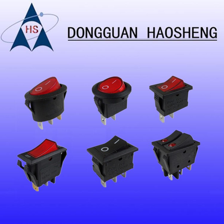 【工厂直售】圆形方形带灯小船型开关 大小电流KCD2翘板电源开关