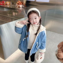 女童兔耳朵牛仔外套可爱服饰仿兔毛保暖上衣加绒外套新款宝宝衣服
