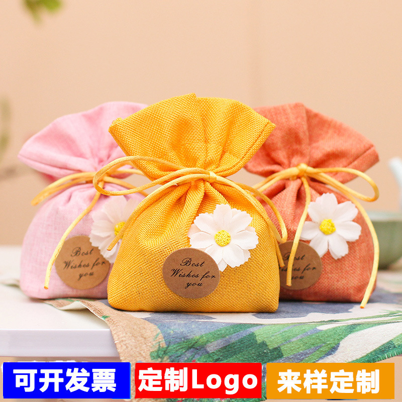 メーカー卸売りの小さな茶花香包袋ロゴデザイン香袋綿麻布袋香袋包装袋空袋|undefined