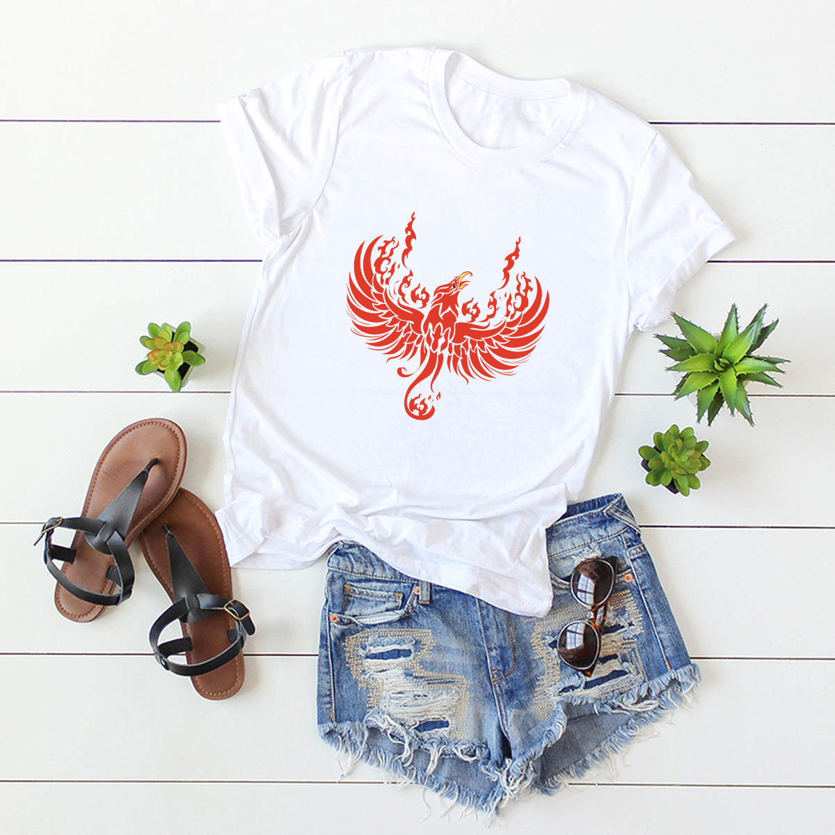 fire dragon print short sleeve T-shirt NSSN30853