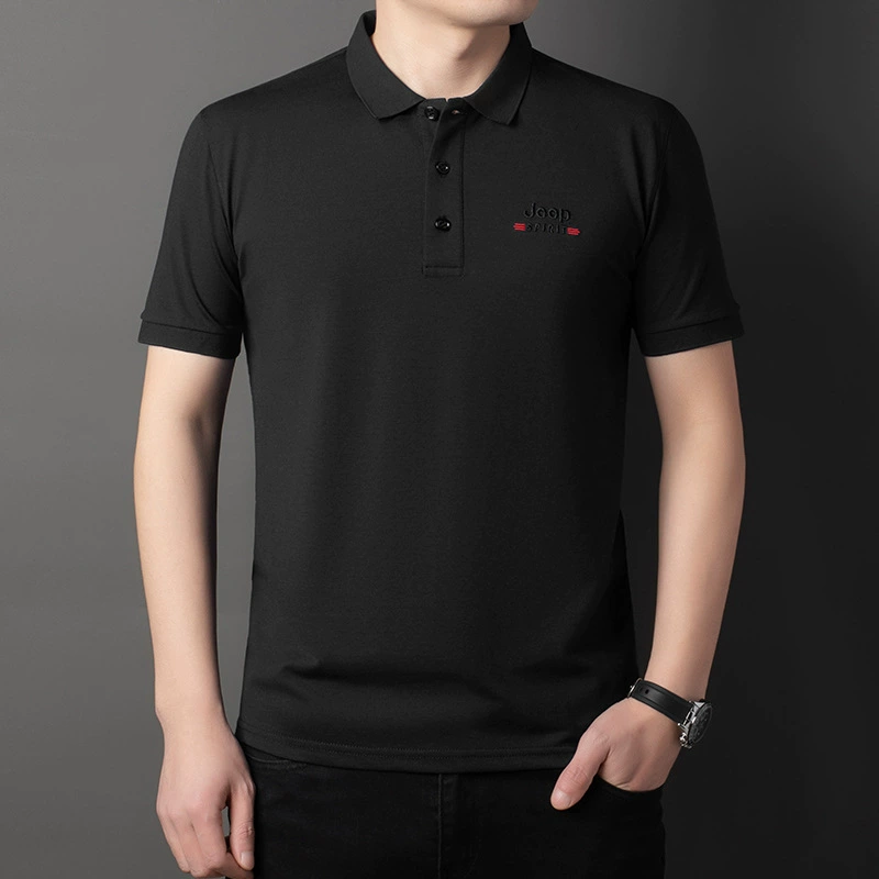 JEEP SPIRIT футболка с короткими рукавами мужская футболка с лацканом бизнес повседневная рубашка поло свободного большого размера с половиной рукава 7075