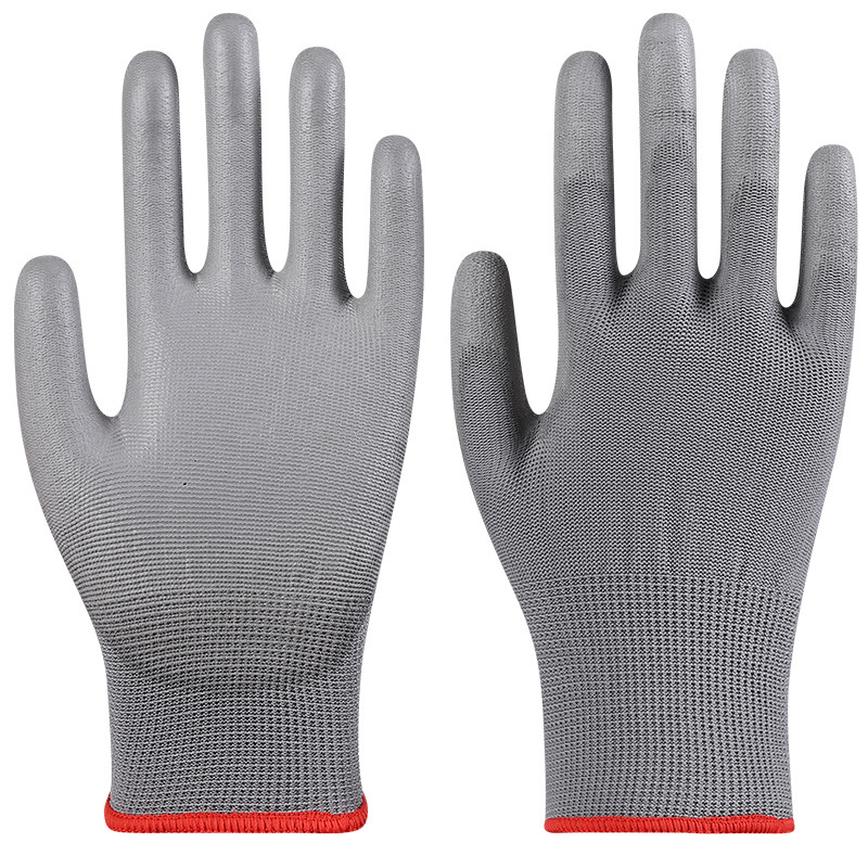 PU guantes de dedo de palma al por mayor blancos sin polvo guantes antiestáticos para trabajo seco guantes de protección laboral de nylon resistentes al desgaste