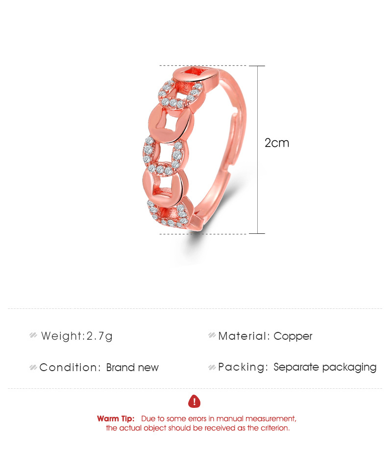 Fashion Copper Inlaid Zircon Chain Hollow Open Ring display picture 1