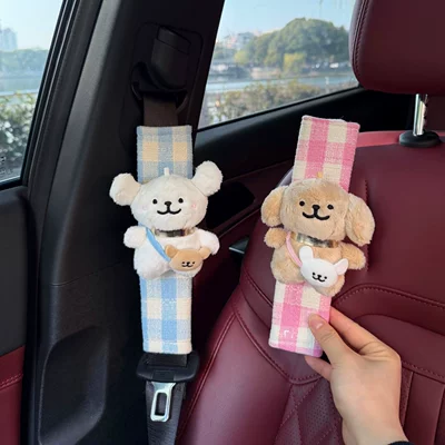 Seat belt shoulder pad Seatbelt Shoulder Pad Car - plaid-shoulder-pads-little-white-little-golden-retriever
