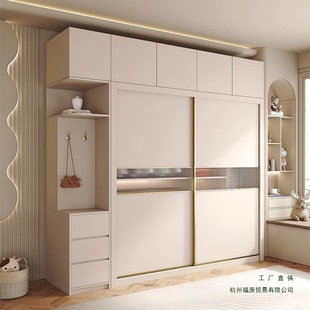 French Cream Style Solid Wood Sliding Door Light Luxury Wardrobe Modern Simple Nordic Wardrobe Home Bedroom Children