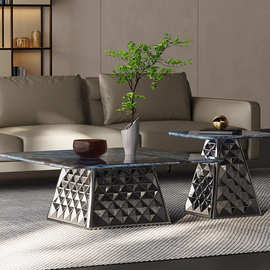 轻奢超晶石茶几组合正方形角几意式现代客厅小户型微晶石沙发边几