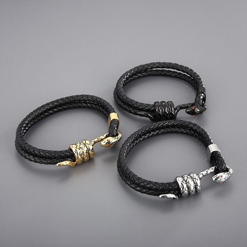 1 Piece Ethnic Style Snake Cowhide Titanium Steel Plating Menu0027S Bracelets