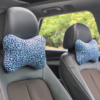 Car Interior Accessories, Car Pillow, Headrest - 1-pair-of-blue-leopard-print-headrests