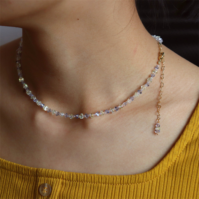 Austrian Crystal Purple And Yellow Diamond Chain Necklace_voghion.com