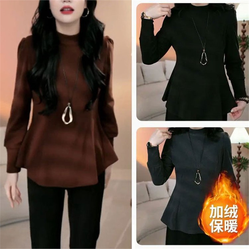一件代发直播爆款2025秋冬新款时尚洋气通勤百搭双面绒纯色打底衫
