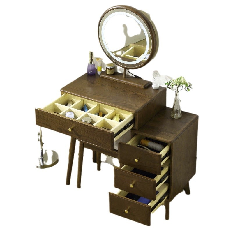 Gabinete de almacenamiento de mesa de maquillaje de madera maciza comedor de dormitorio pequeño tipo moderno simple meseta de cabezal de cama retráctil integral