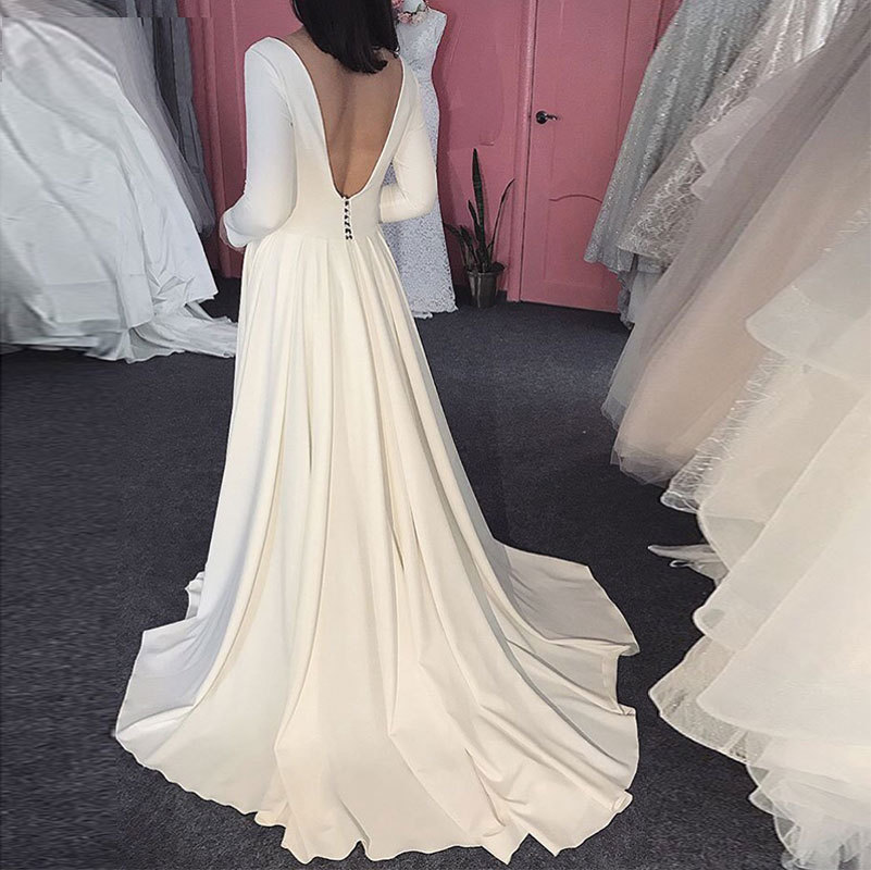 Comercio exterior europeo y americano Amazon AliExpress deseo nuevo simple satén manga larga vestido de novia otoño e invierno se puede personalizar