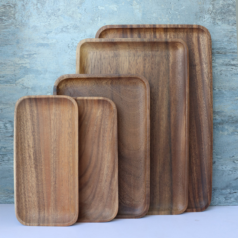 实木大号托盘茶盘相思木原木纯色咖啡盘长方形胡桃木平盘餐盘茶托