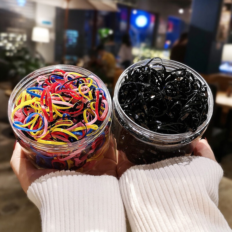 收纳盒装强拉不断成人儿童扎头发小皮筋不伤发黑色一次性橡皮筋批|undefined