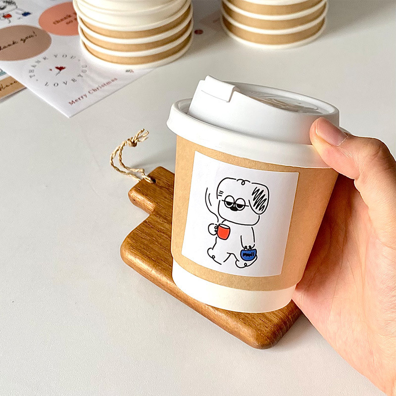 Taza de café desechable en taza de cartón kraft de doble capa con tapa engrosada taza de té de leche caliente para llevar taza de agua de leche de soja