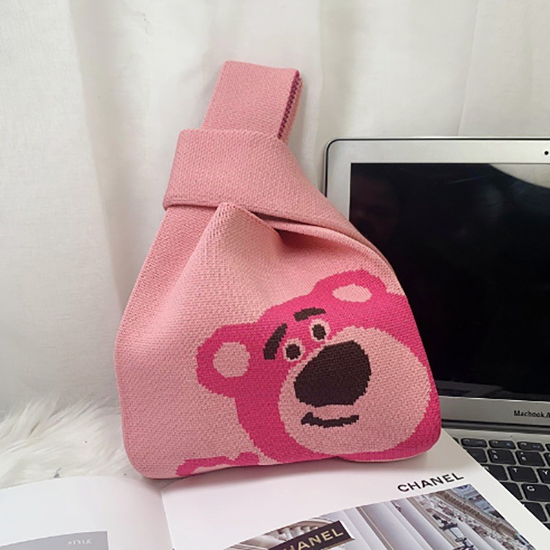 Nuevo bolso de punto para teléfono para mujer, bolso tejido suave en colores dopamina, bolso de mano con forma de corazón en estilo coreano con bloques de color.