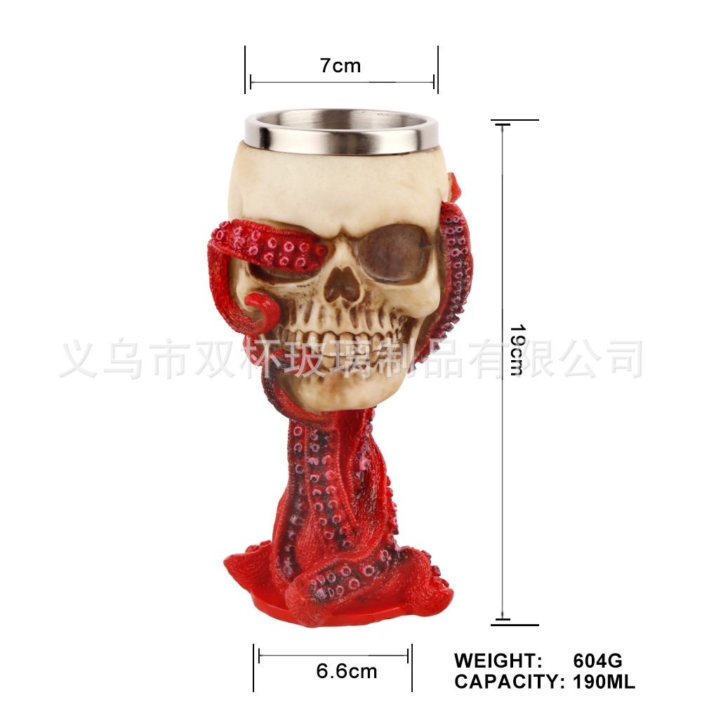 Taza de pie de pulpo rojo de Halloween transfronterizo 3D tridimensional alto pie cráneo pulpo resina de acero inoxidable copa de vino