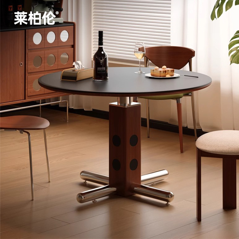 Medieval Style Round Table Retro Home Small Apartment Metal Leg Round Dining Table Nordic Bauhaus Solid Wood Slate Dining Table