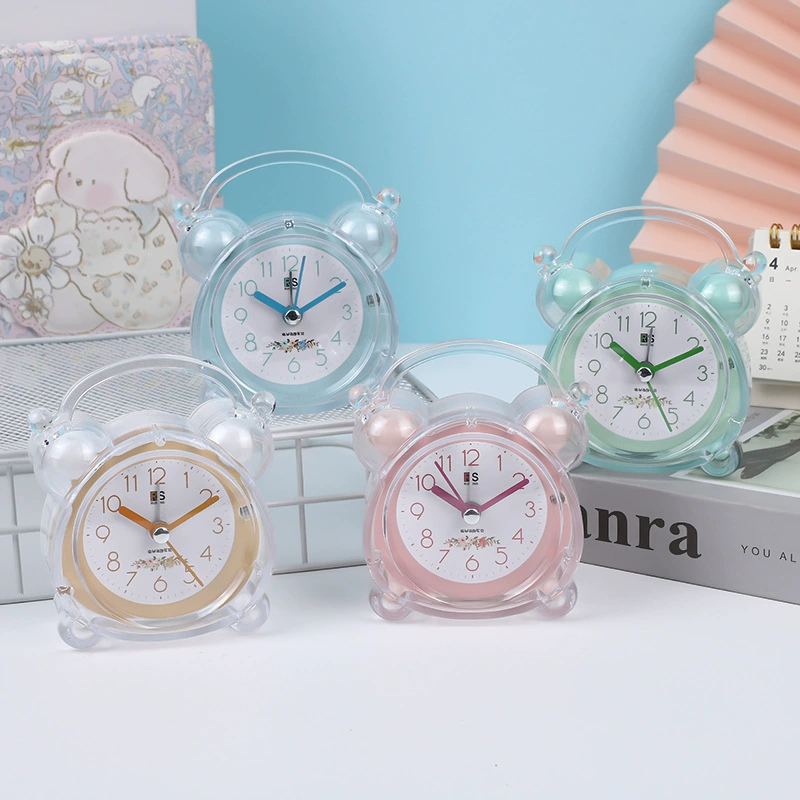 Источник завод прямой Простой моды Кристалл Будильник немой сканирование прозрачный будильник прикроватный немой студенческий шум