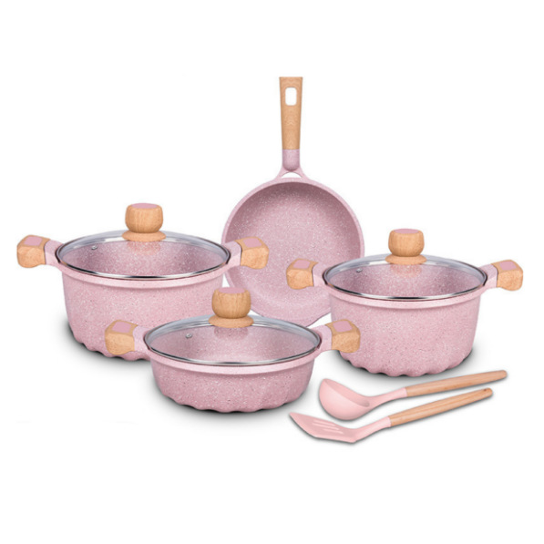 MGC Francia 9 piezas cocina casera antiadherente fondo plano destilado de aluminio horno electromagnético de fuego abierto olla de arena general