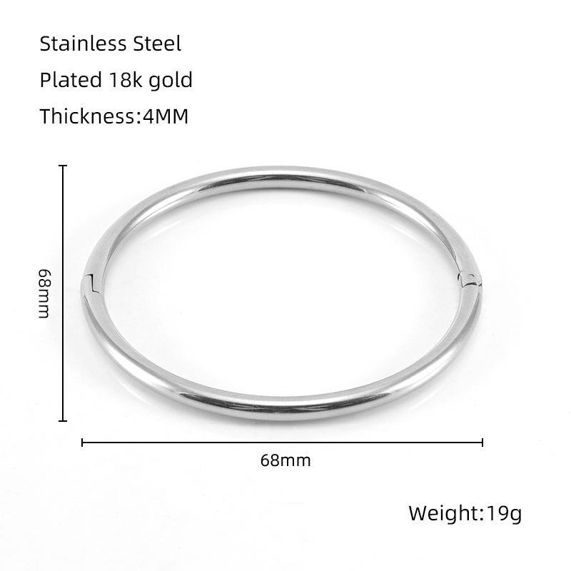 Pulsera redonda de acero de titanio con anillo liso y brillante, diseño de nicho simple, pulsera versátil de acero inoxidable, joyería de mano que no se decolora