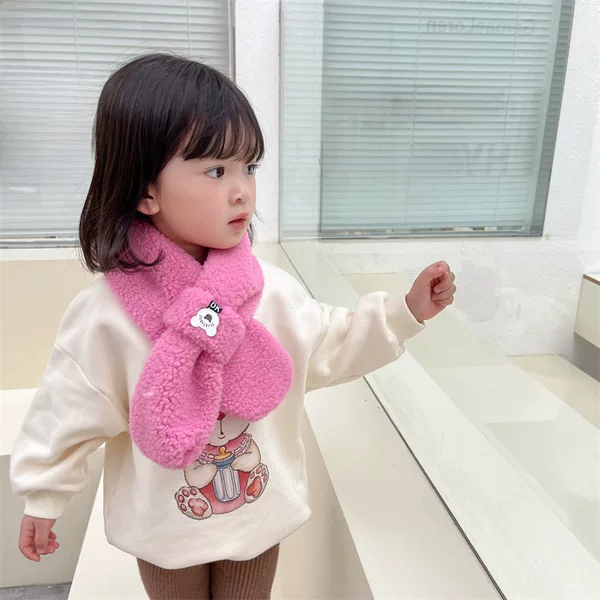 Autumn and winter warm plush children's cross scarf cute baby plush collar cartoon fur scarf