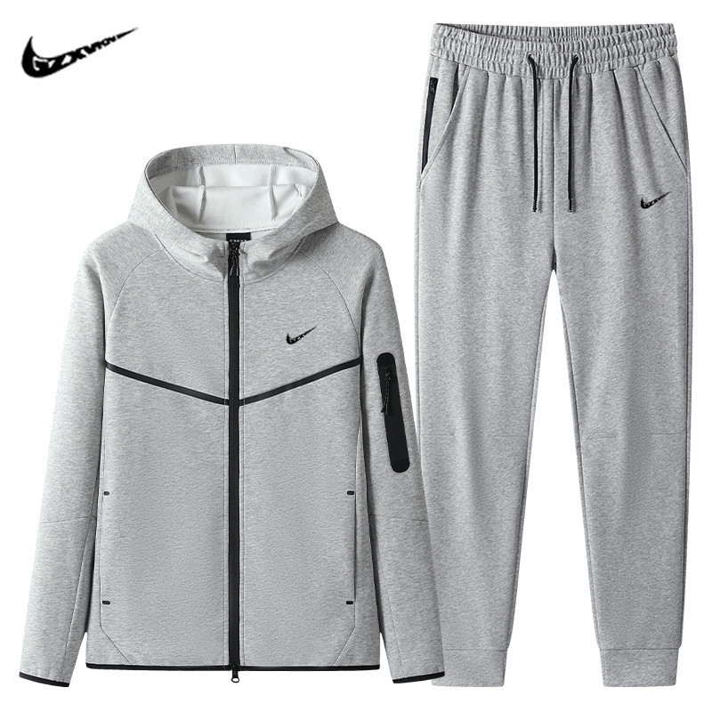 Cross-Border Men's Clothing 2025 Spring Outdoor Leisure Sports Suit Men's Hooded Running Cardigan Long-Sleeved Pants Two-Piece Set