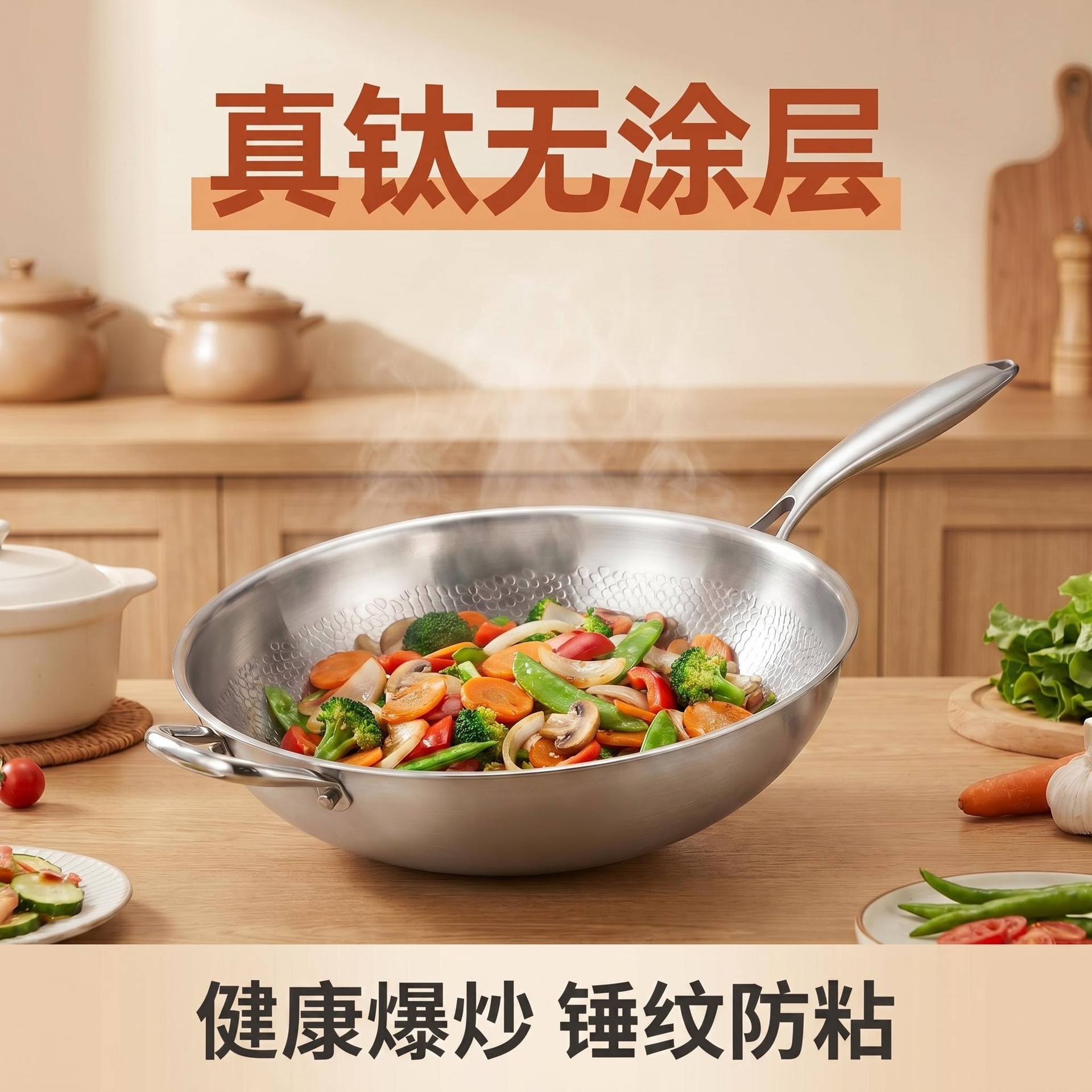 Titanium Wok Without Coating, Non-stick Pan With Fish Scale Hammer...
