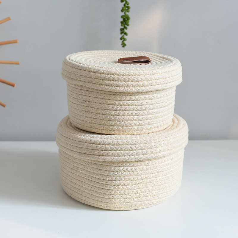 カラーポイント収納バスケット編みテーブル蓋付きスナック玩具収納バスケット雑物下着収納キー整理