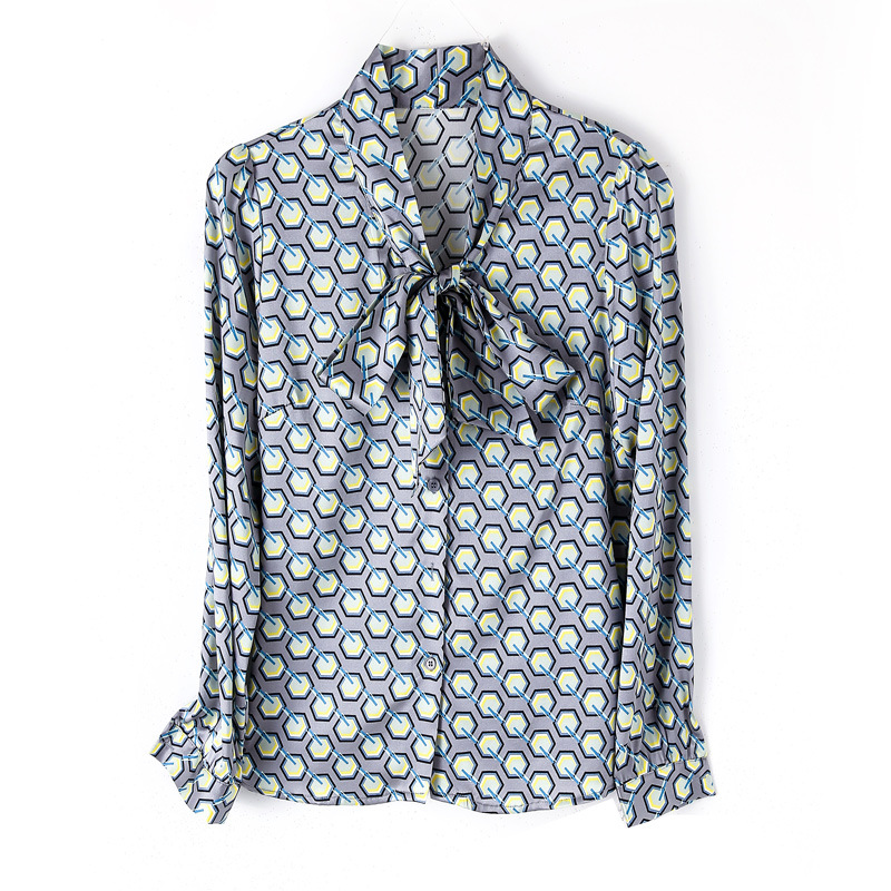 Heavyweight silk shirt, women's long sleeved polka dot ribbon bow, 2024 new mulberry silk top, large A3556