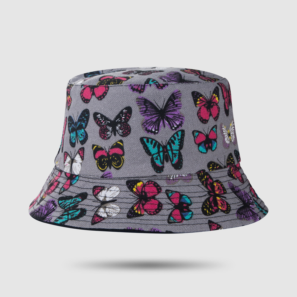 2021 New Colorful Butterfly Double-sided Fisherman Hat Hip-hop Trend Street Sunscreen Hat Fashion Casual Basin Hat display picture 4