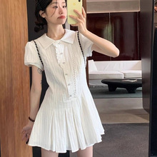（有内衬）学院风衬衫连衣裙女夏季收腰小个子设计感翻领泡泡袖短