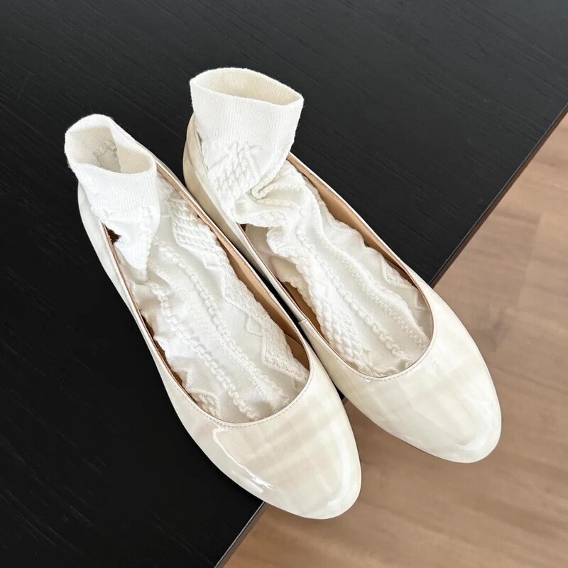 Sheepskin Version~Color-Blocked Plaid Flat Shallow-Mouthed Single Shoes for Women 2026 New Style Versatile French Retro Style Work Shoes