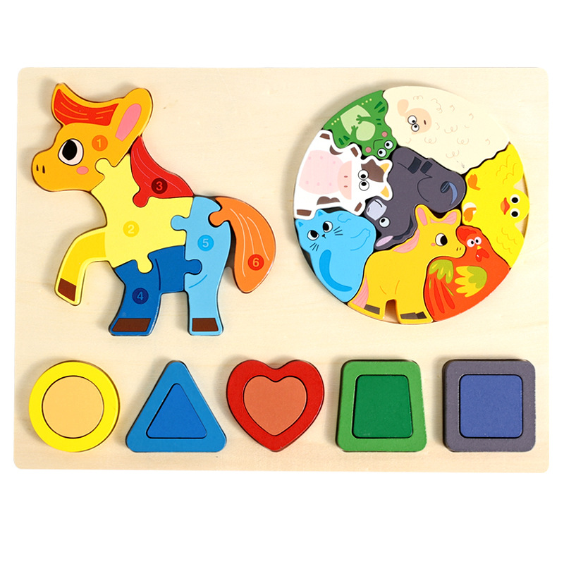 Nuevos productos de forma geométrica puzzle animal digital tridimensional puzzle tablero de dibujo de la educación temprana puzzle forma emparejada bloques de construcción